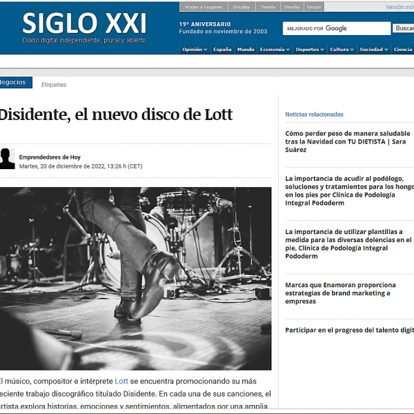 El nuevo disco Â«DisidenteÂ» en «SIGLO XXI»